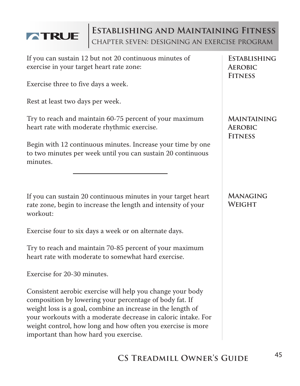 Establishing and maintaining fitness | True Fitness Cs5.0 User Manual | Page 45 / 59