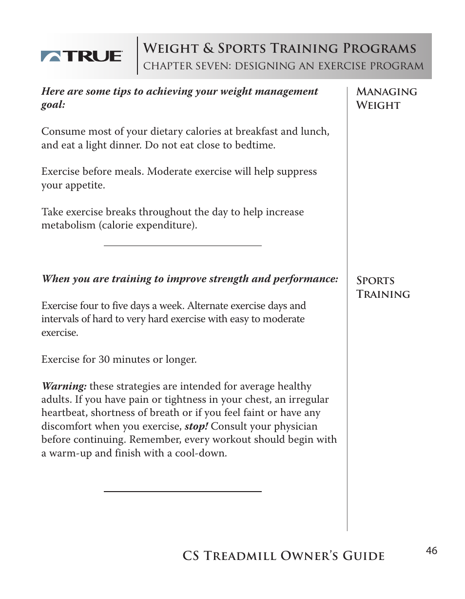 Weight & sports training programs | True Fitness Cs5.0 User Manual | Page 46 / 59