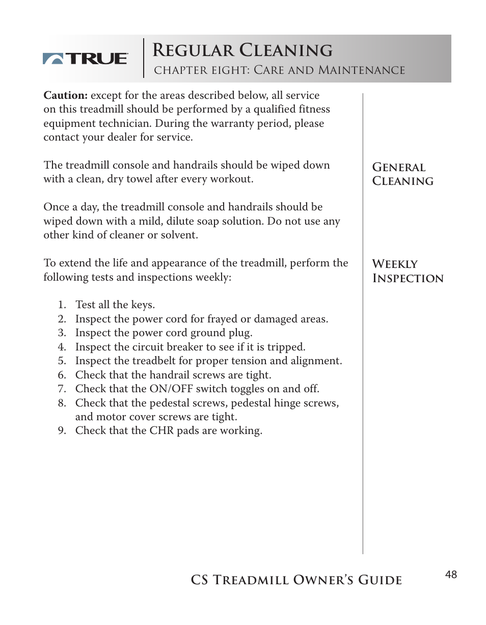 Regular cleaning | True Fitness Cs5.0 User Manual | Page 48 / 59