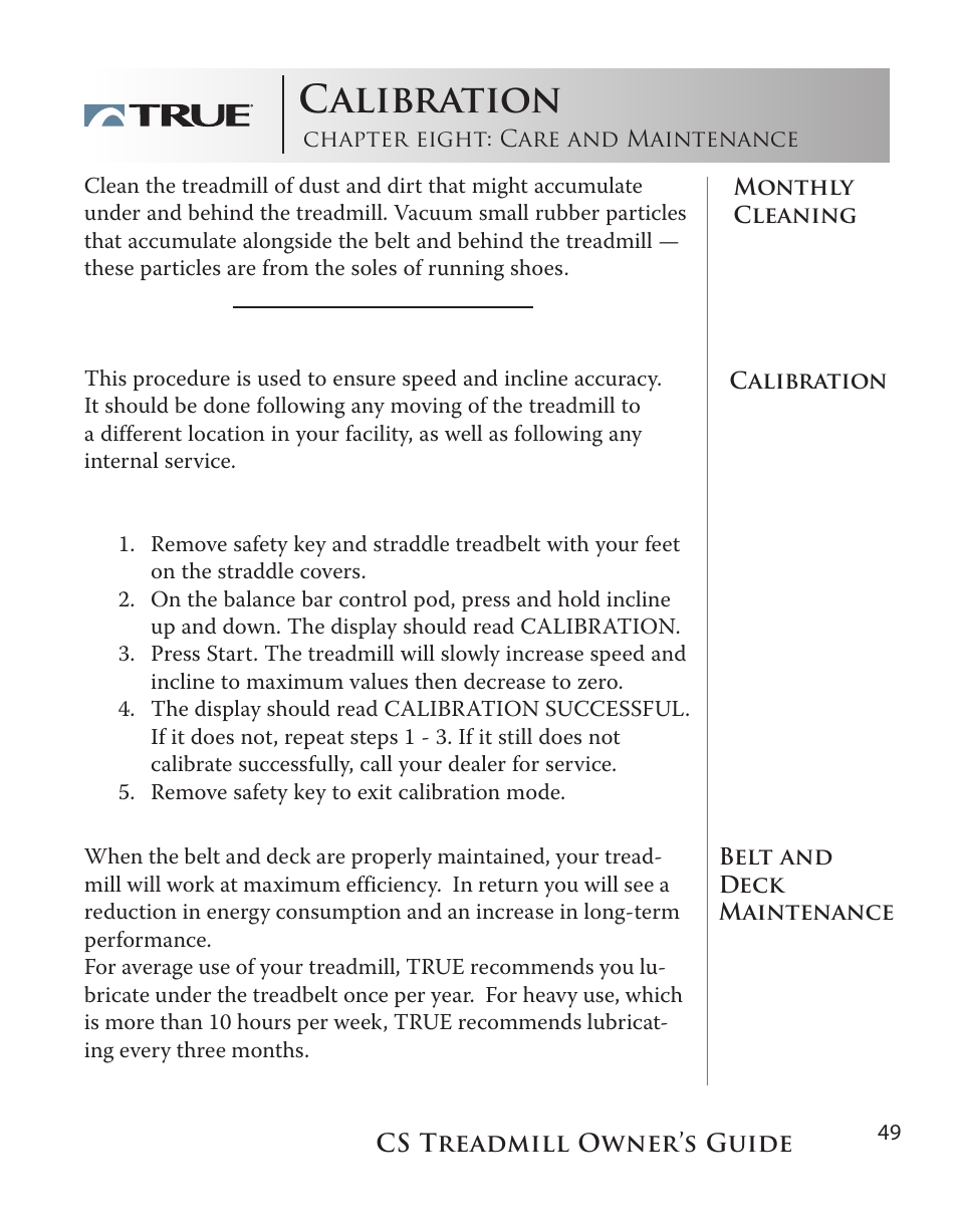 Calibration | True Fitness Cs5.0 User Manual | Page 49 / 59