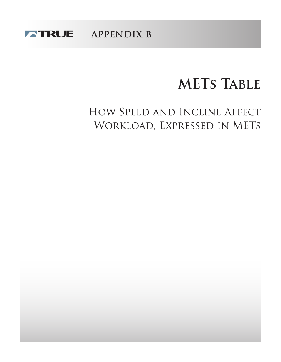 Mets table | True Fitness Cs5.0 User Manual | Page 53 / 59