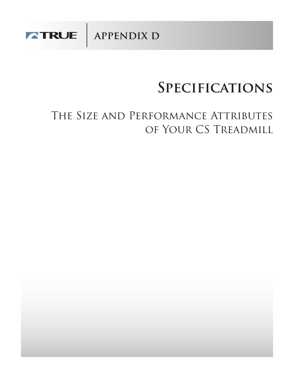 Specifications | True Fitness Cs5.0 User Manual | Page 57 / 59