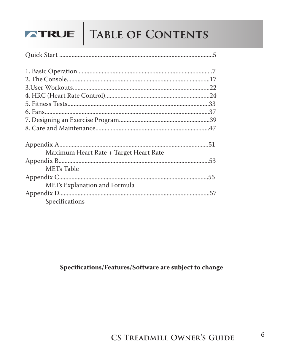 True Fitness Cs5.0 User Manual | Page 6 / 59