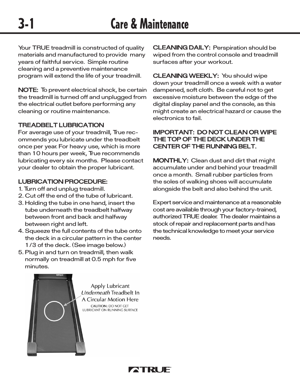 Care & maintenance 3-1 | True Fitness 540 User Manual | Page 32 / 36