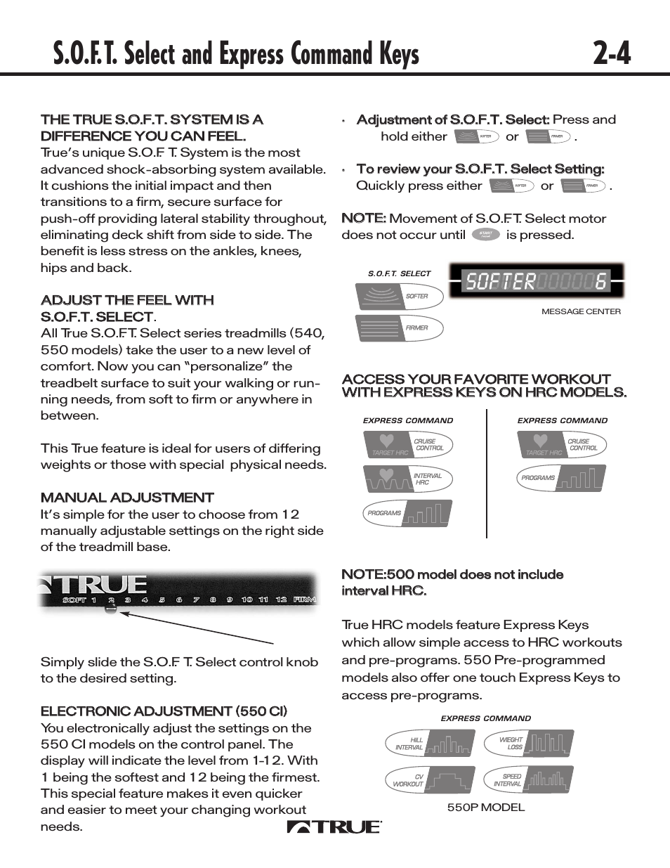 S.o.f.t. select and express command keys 2-4 | True Fitness 540 User Manual | Page 9 / 36