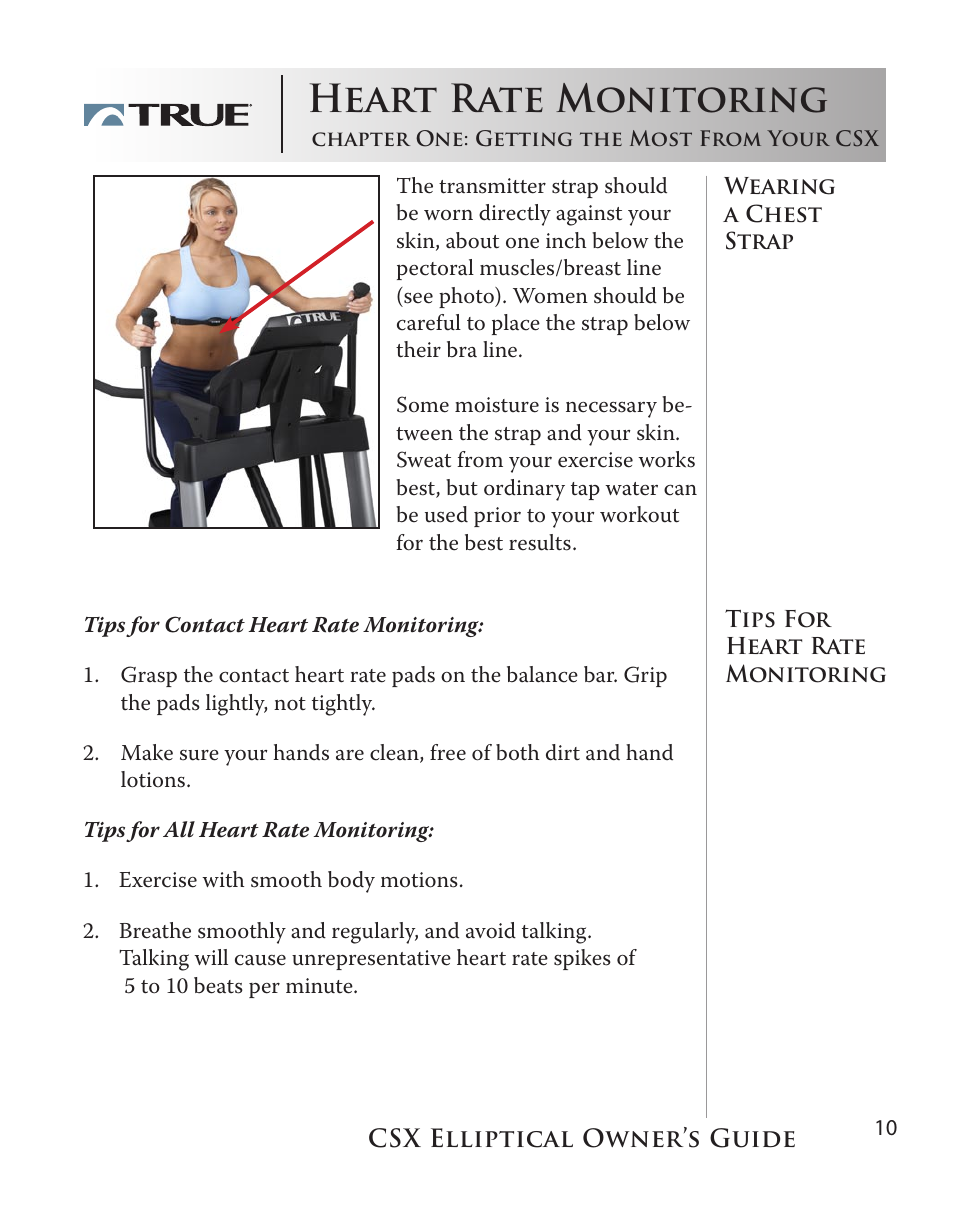 Heart rate monitoring | True Fitness CSX User Manual | Page 10 / 53