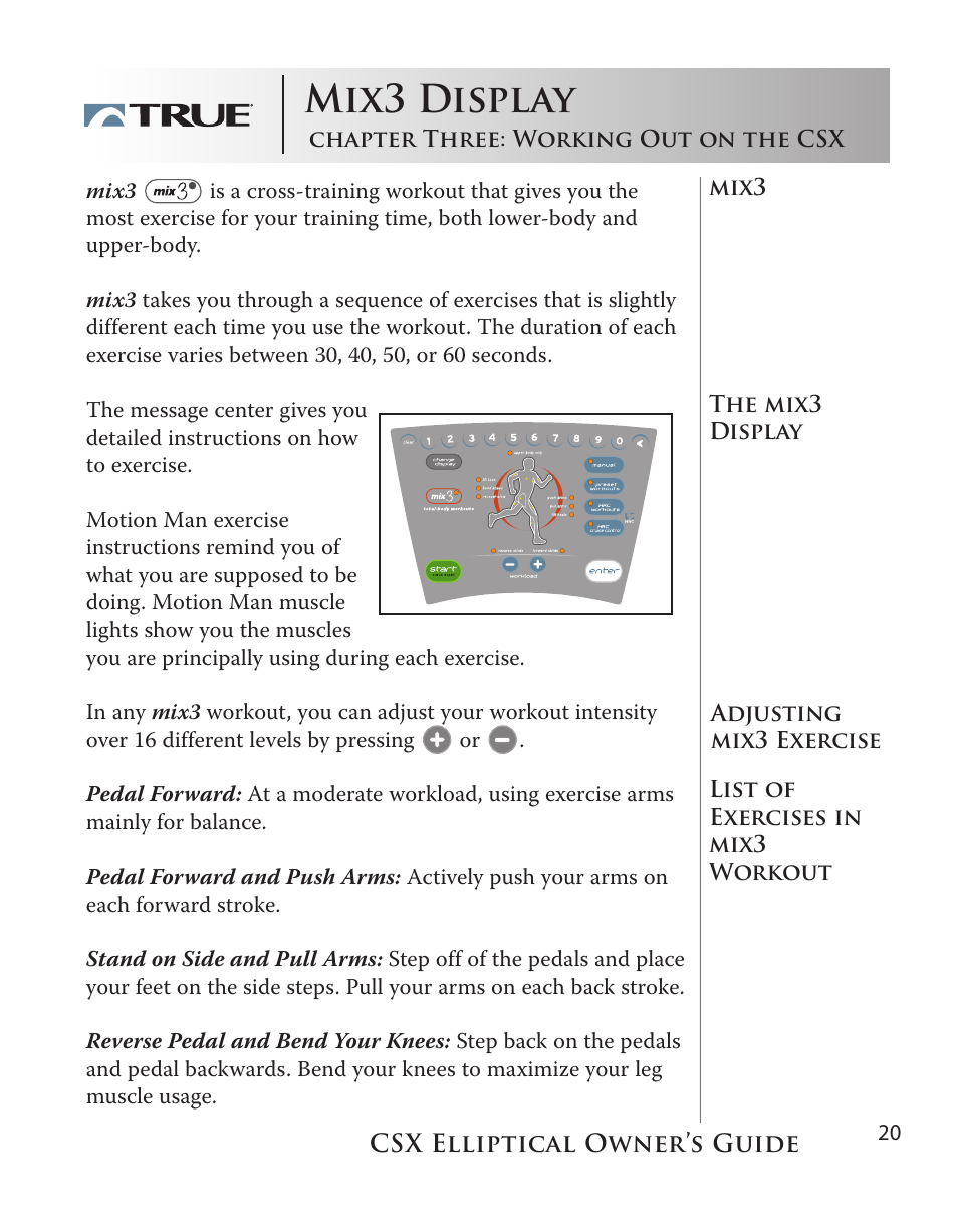 Mix3 display | True Fitness CSX User Manual | Page 20 / 53