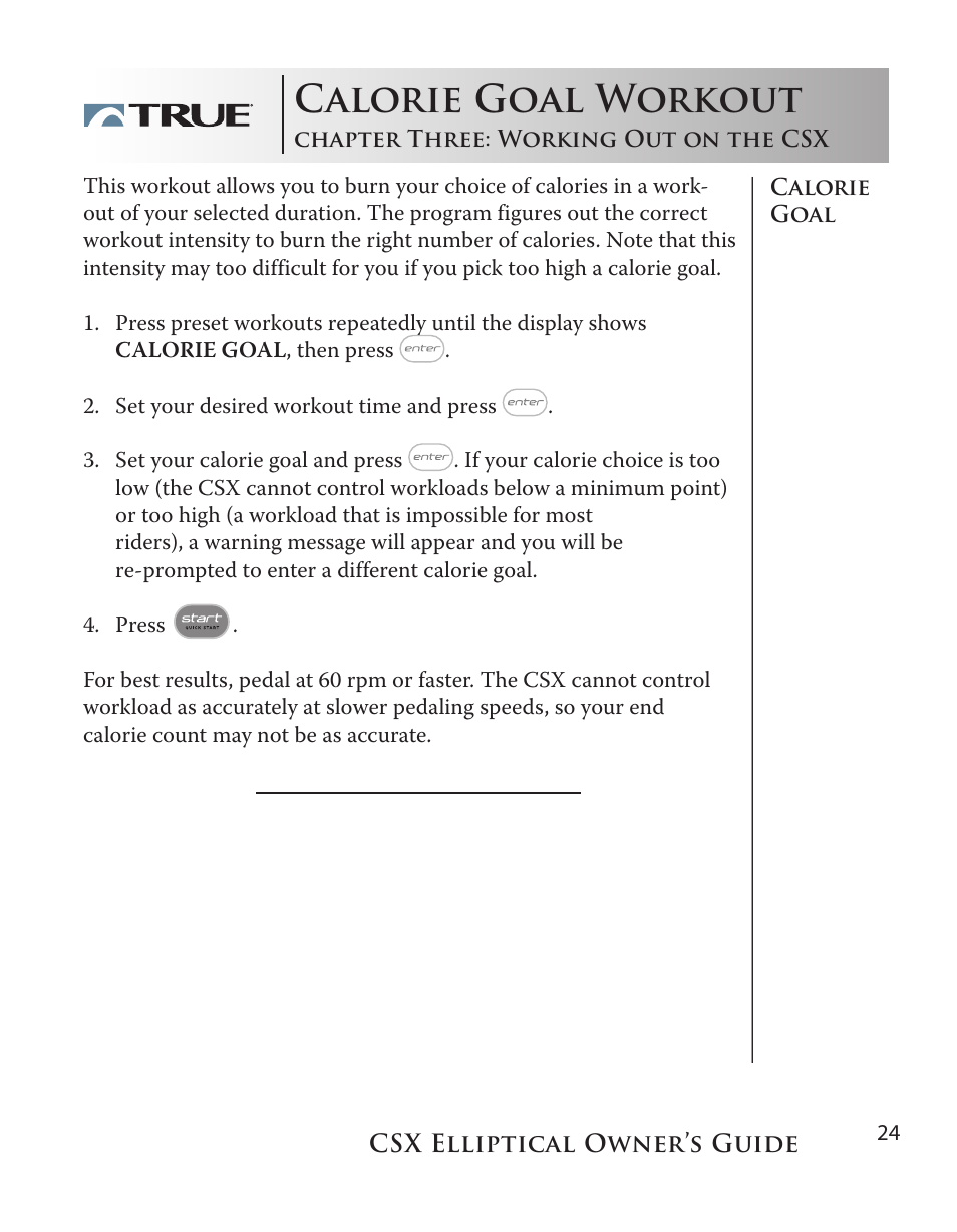 Calorie goal workout | True Fitness CSX User Manual | Page 24 / 53