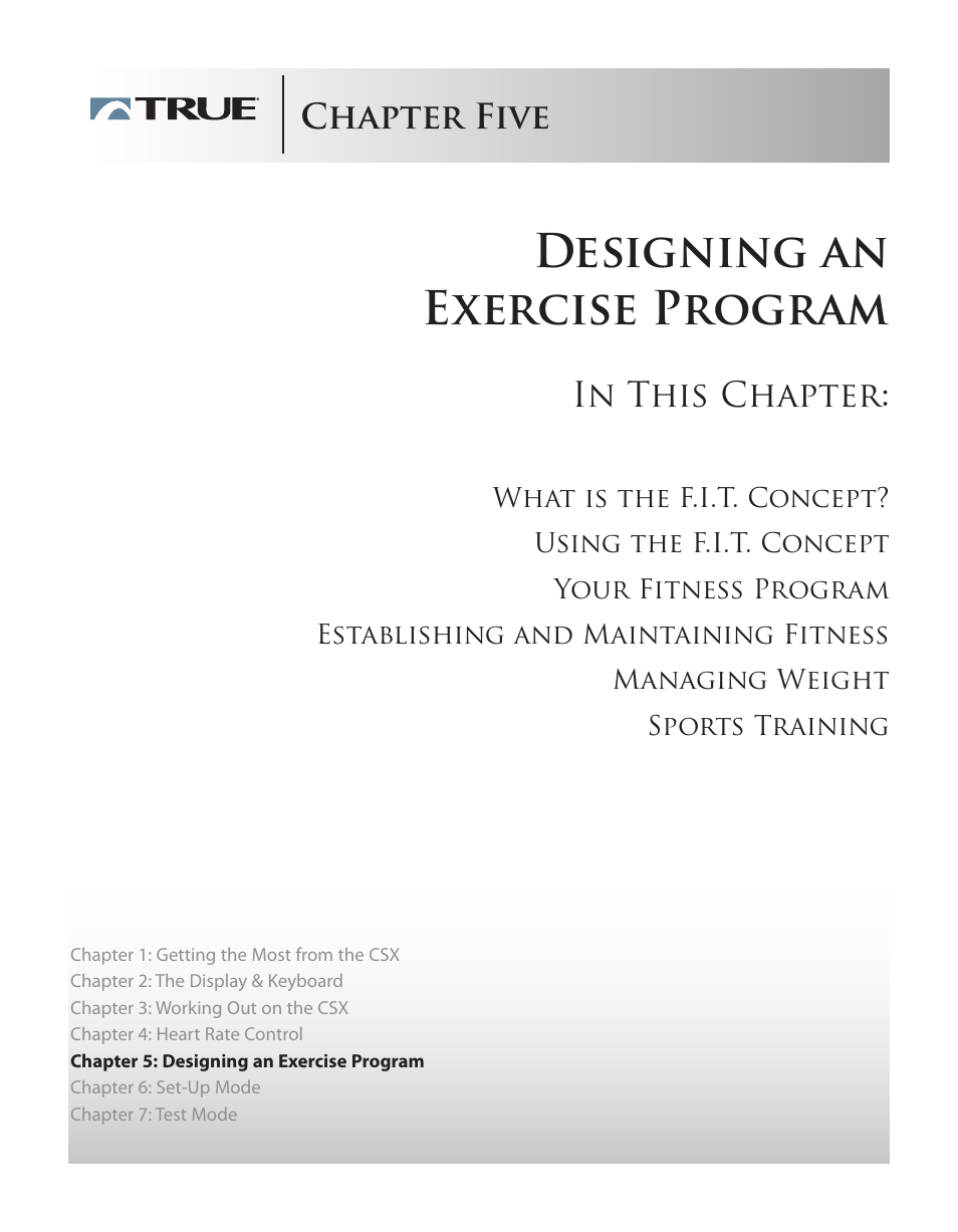 Designing an exercise program, Chapter five | True Fitness CSX User Manual | Page 29 / 53