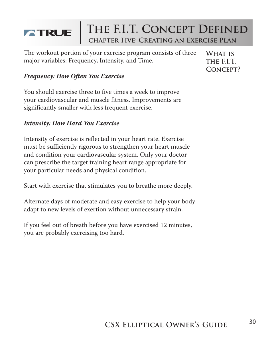 The f.i.t. concept defined | True Fitness CSX User Manual | Page 30 / 53