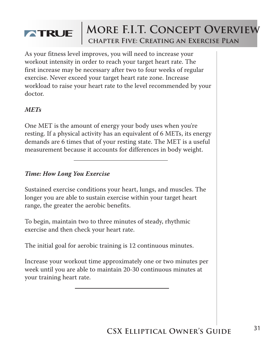 More f.i.t. concept overview | True Fitness CSX User Manual | Page 31 / 53