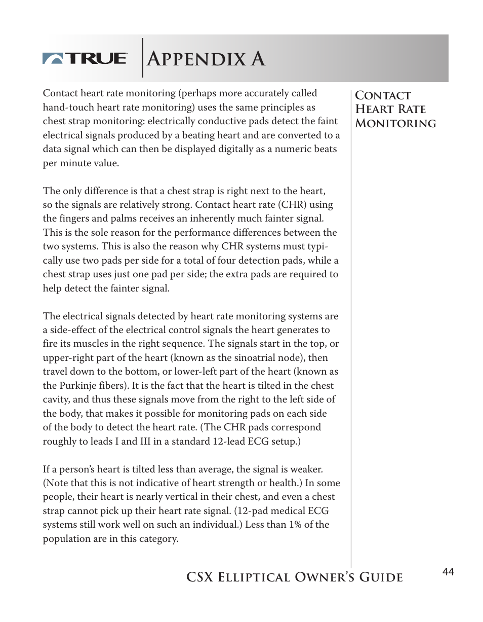 Appendix a | True Fitness CSX User Manual | Page 44 / 53