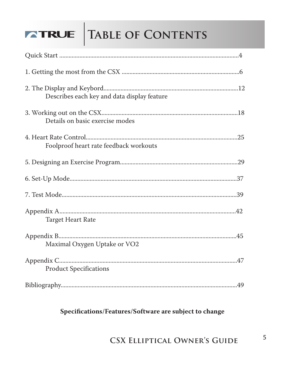 True Fitness CSX User Manual | Page 5 / 53
