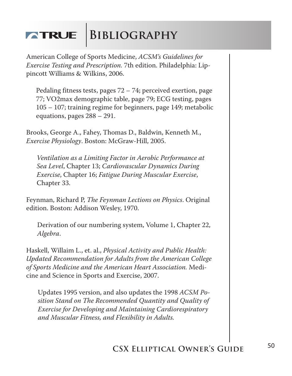 Bibliography | True Fitness CSX User Manual | Page 50 / 53