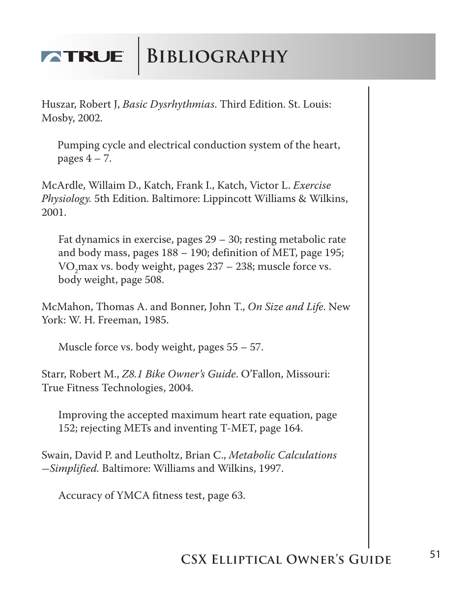 Bibliography | True Fitness CSX User Manual | Page 51 / 53