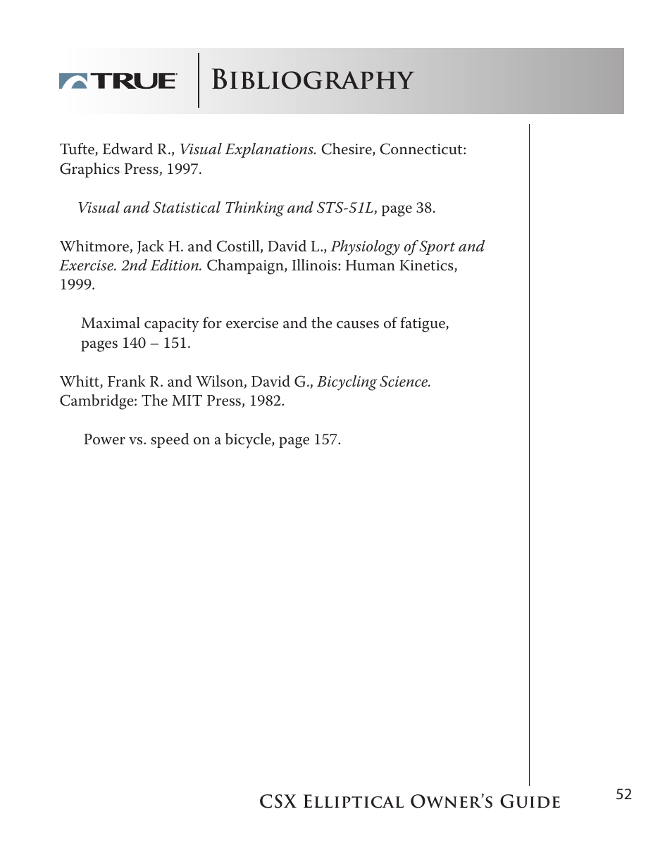 Bibliography | True Fitness CSX User Manual | Page 52 / 53
