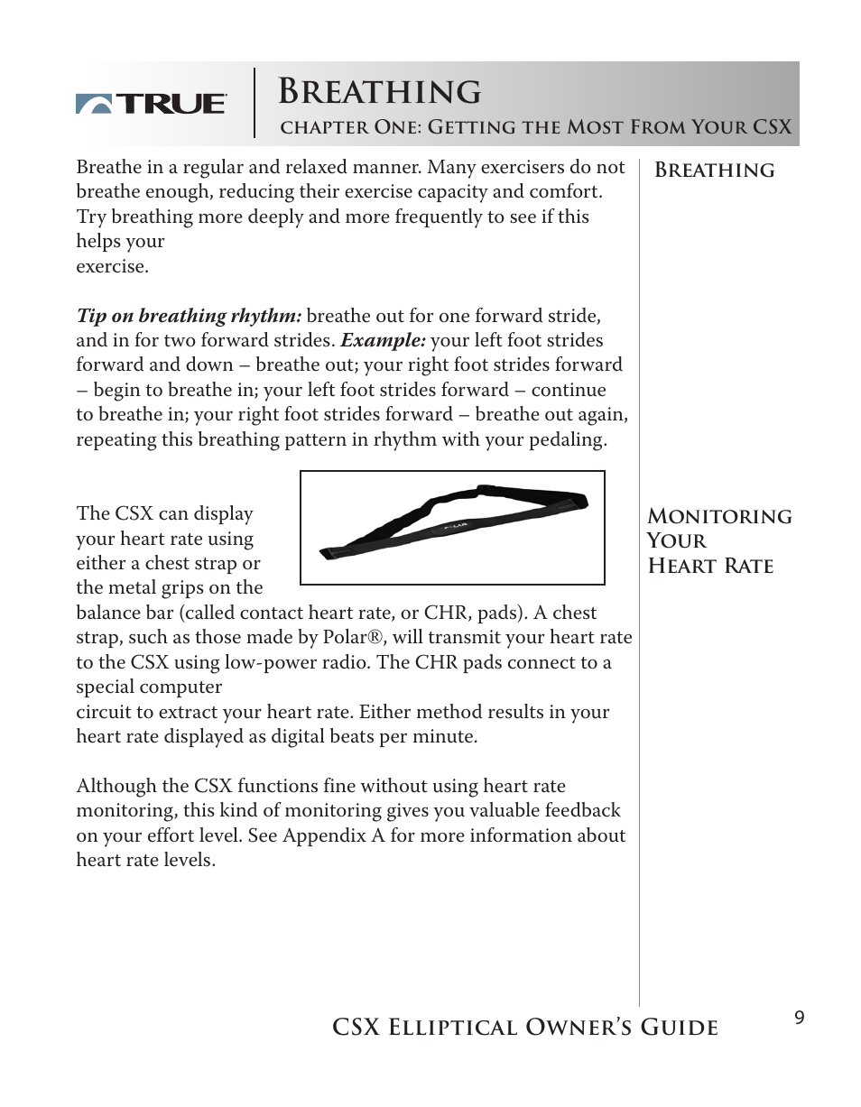 Breathing | True Fitness CSX User Manual | Page 9 / 53