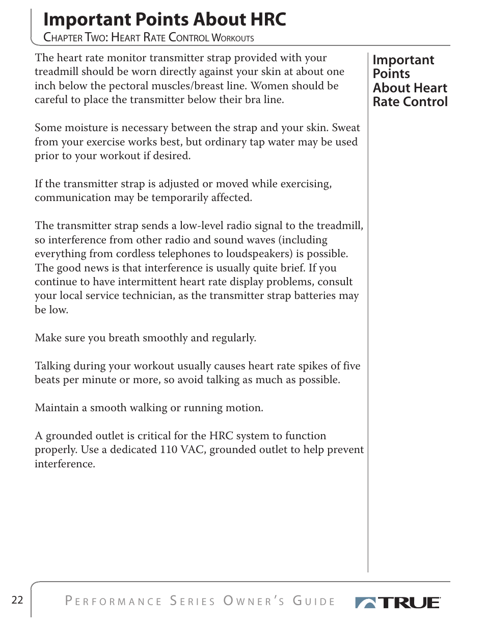 Important points about hrc, Important points about heart rate control | True Fitness PS500 User Manual | Page 21 / 45