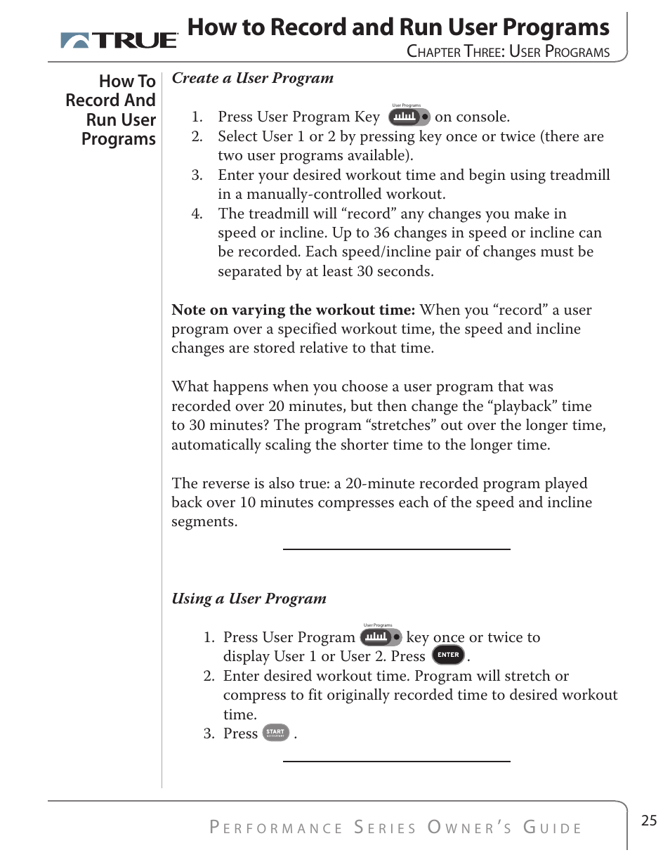 How to record and run user programs | True Fitness PS500 User Manual | Page 23 / 45