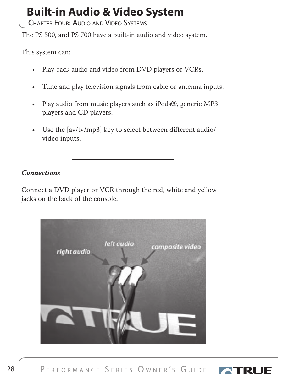 Built-in audio & video system | True Fitness PS500 User Manual | Page 26 / 45