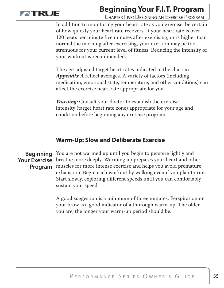 Beginning your f.i.t. program | True Fitness PS500 User Manual | Page 32 / 45