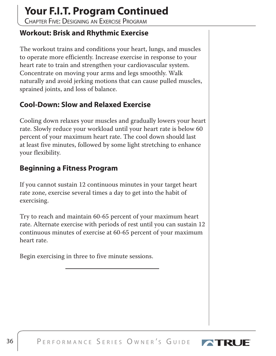 Your f.i.t. program continued | True Fitness PS500 User Manual | Page 33 / 45