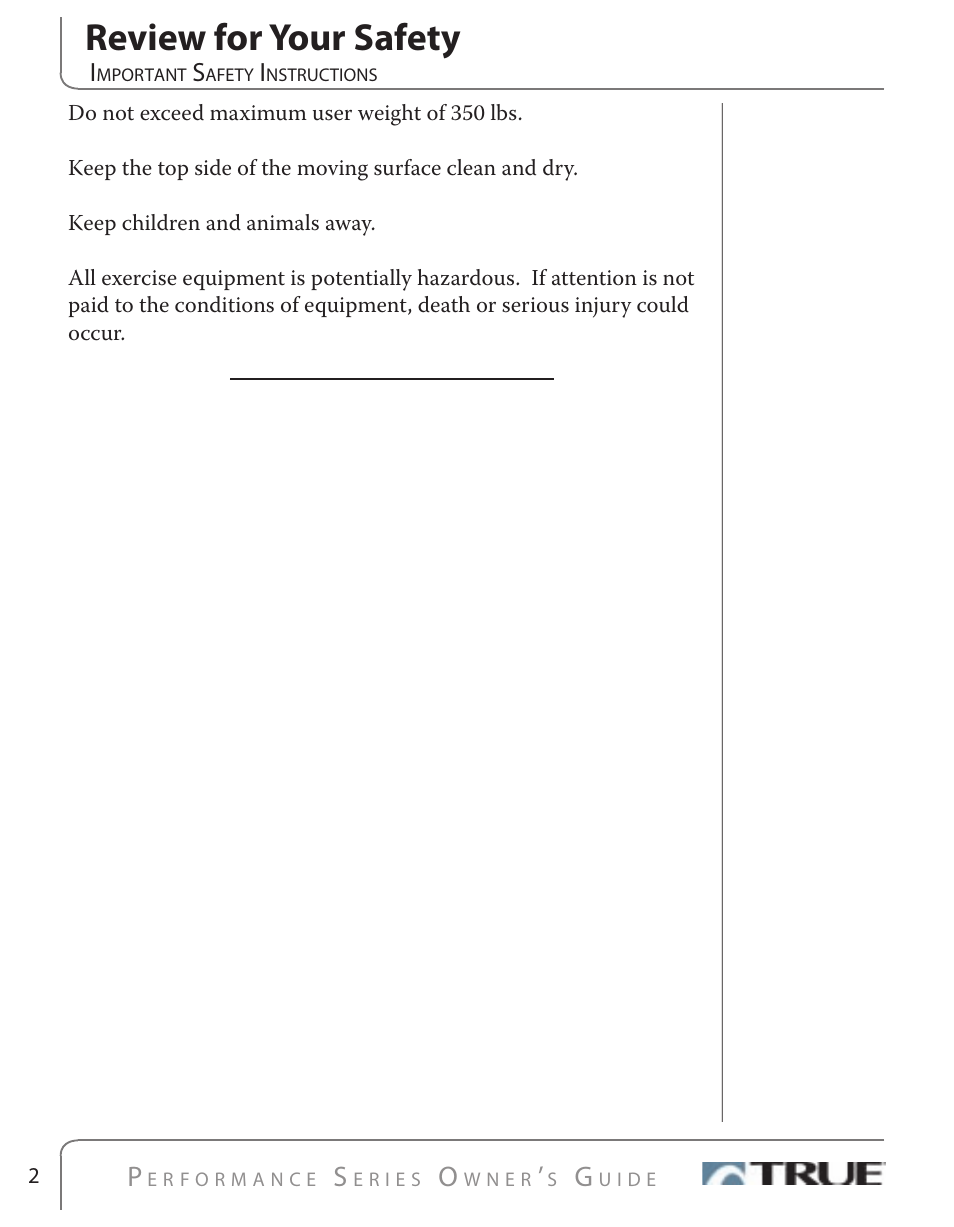 Review for your safety | True Fitness PS500 User Manual | Page 4 / 45