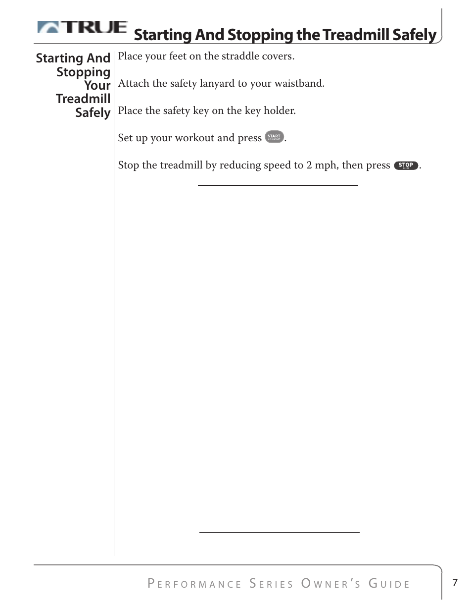 Starting and stopping the treadmill safely | True Fitness PS500 User Manual | Page 8 / 45