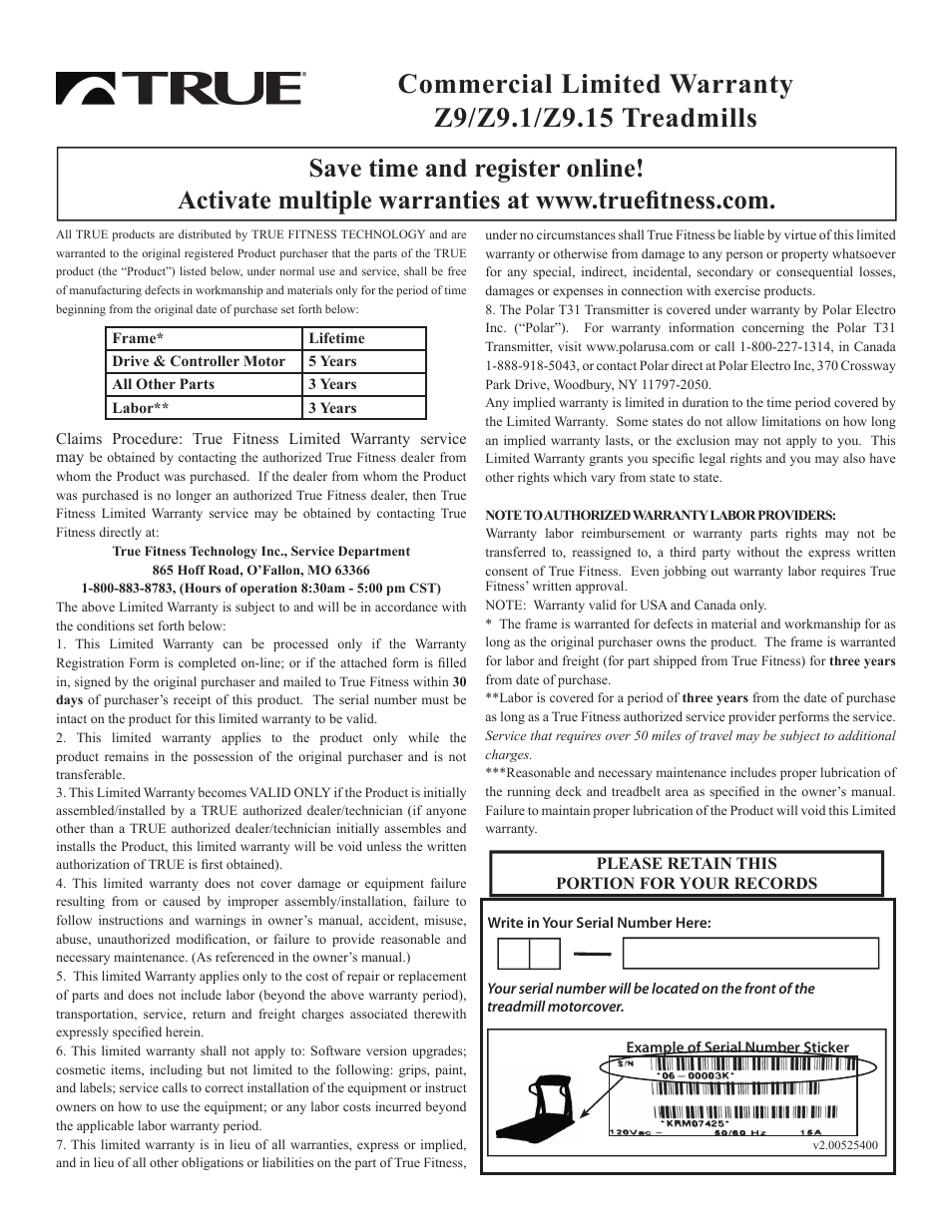 True Fitness Z9.1 User Manual | 2 pages