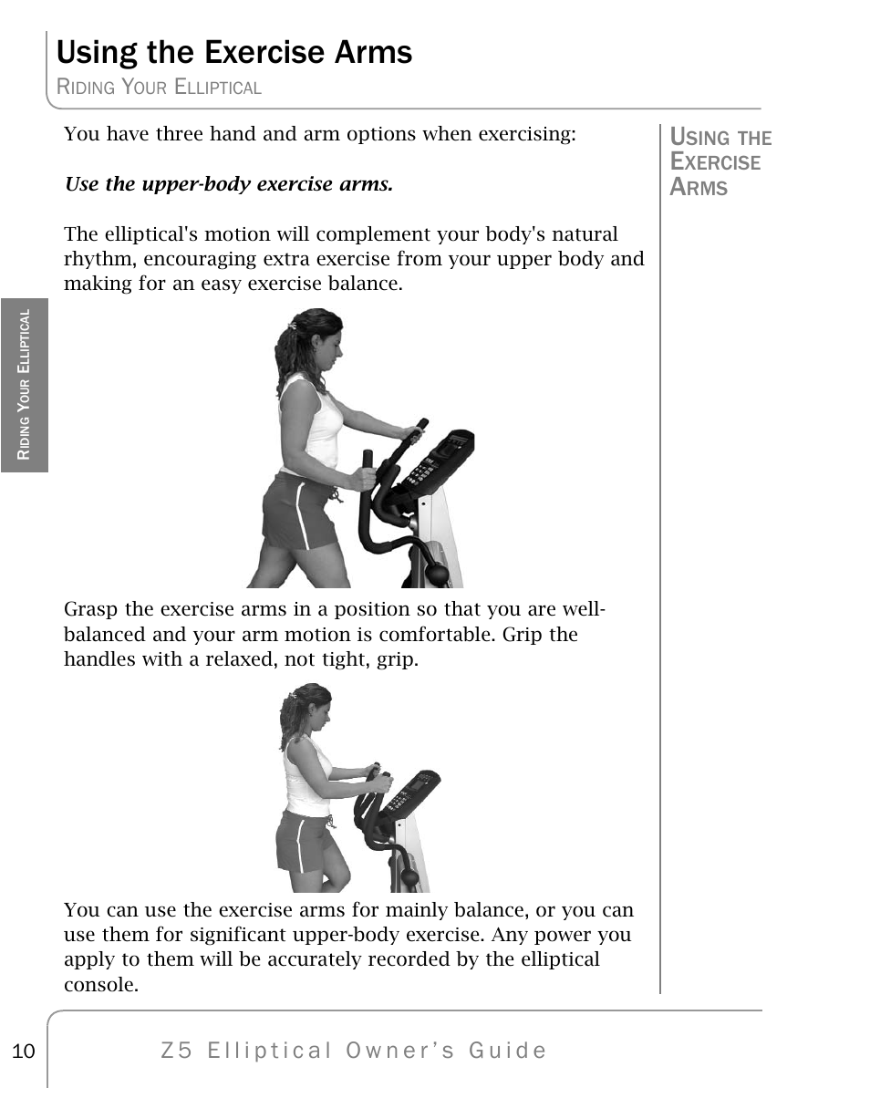 Using the exercise arms | True Fitness Z5 Elliptical User Manual | Page 10 / 59