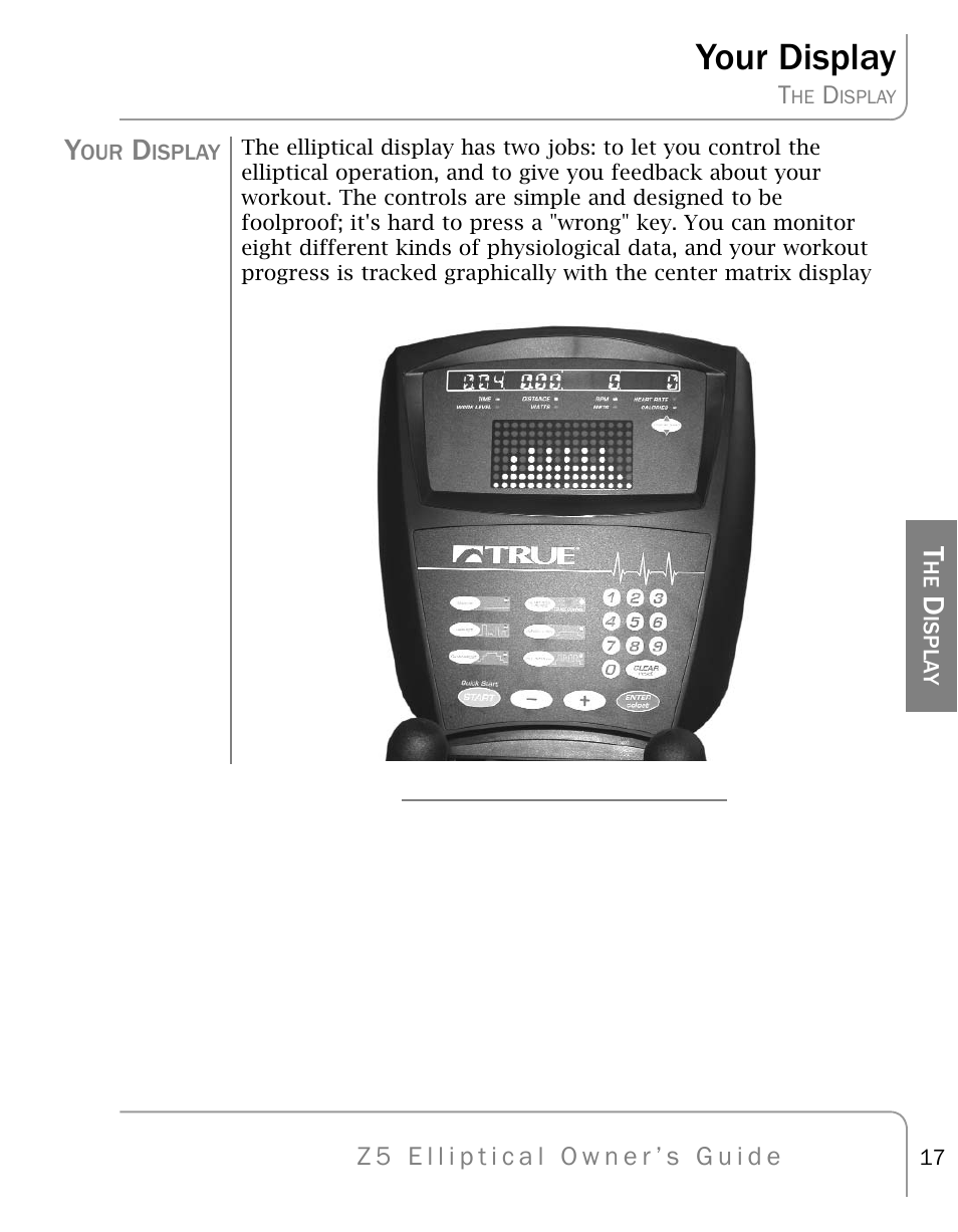 Your display | True Fitness Z5 Elliptical User Manual | Page 17 / 59