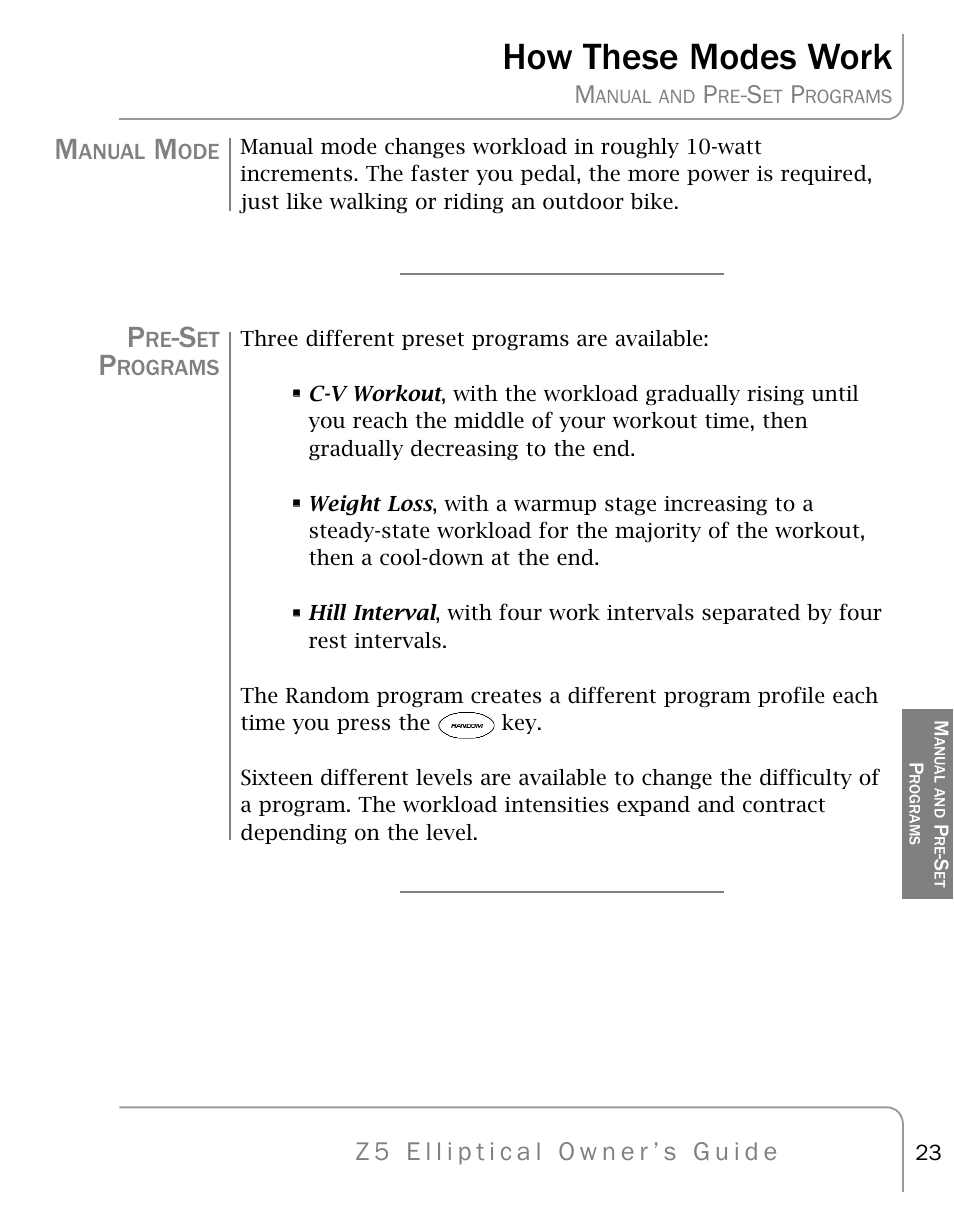 How these modes work | True Fitness Z5 Elliptical User Manual | Page 23 / 59