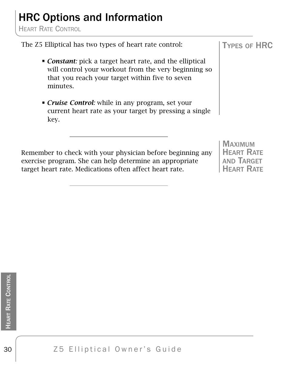 Hrc options and information, Hrc m | True Fitness Z5 Elliptical User Manual | Page 30 / 59