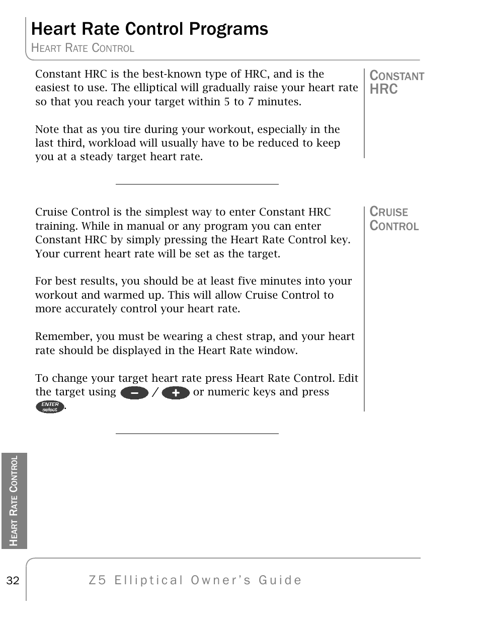 Heart rate control programs, Hrc c | True Fitness Z5 Elliptical User Manual | Page 32 / 59