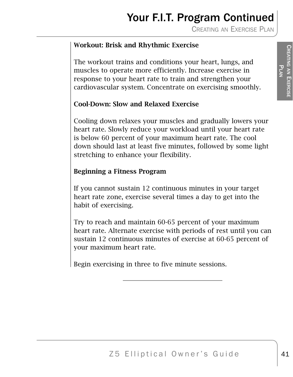 Your f.i.t. program continued | True Fitness Z5 Elliptical User Manual | Page 41 / 59
