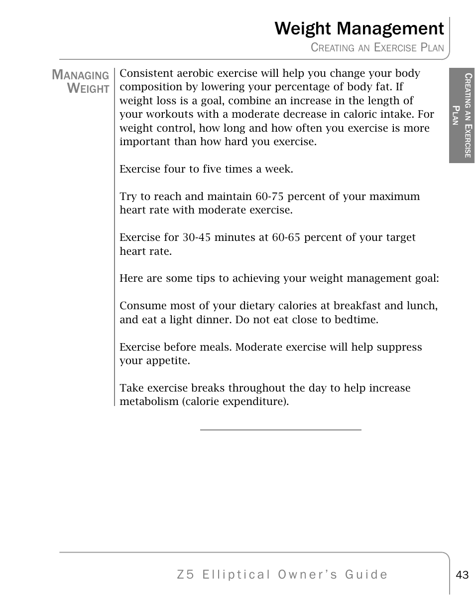 Weight management | True Fitness Z5 Elliptical User Manual | Page 43 / 59