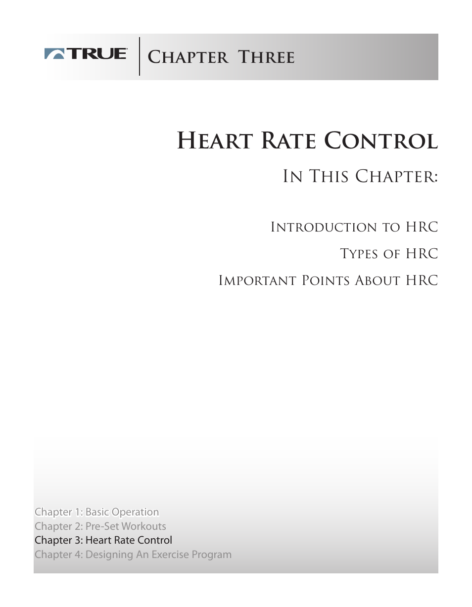 Heart rate control, Chapter three | True Fitness Touchscreen Elliptical User Manual | Page 28 / 44