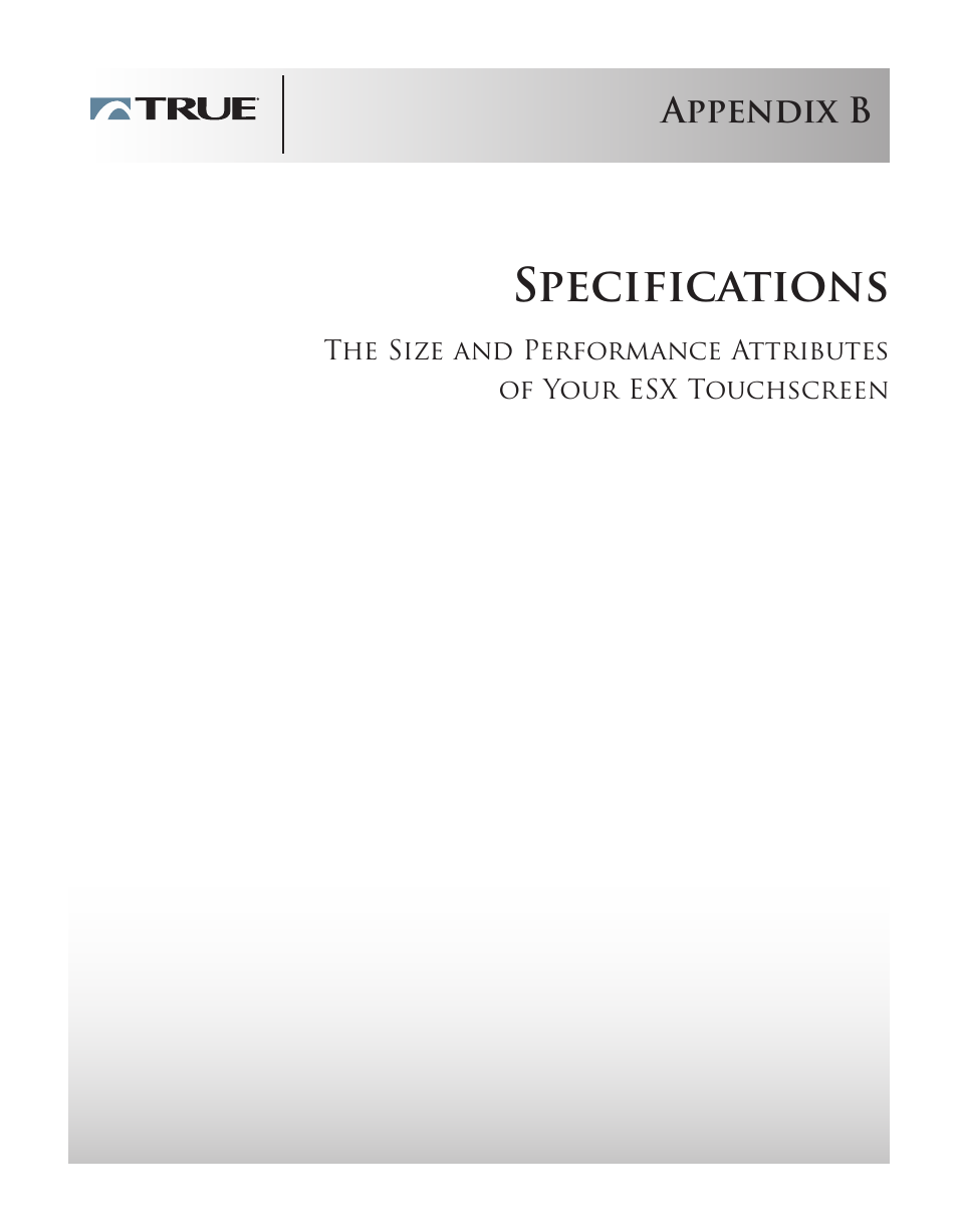 Specifications | True Fitness Touchscreen Elliptical User Manual | Page 42 / 44