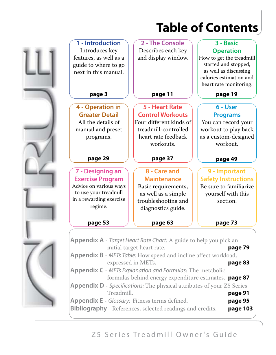 True Fitness Z5 Series User Manual | Page 3 / 110