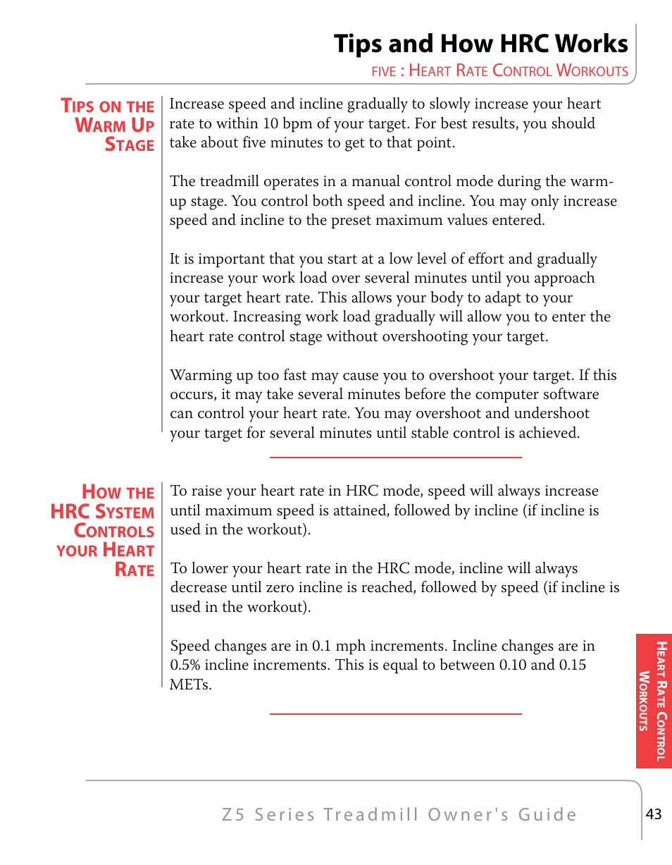 Tips and how hrc works, Hrc s | True Fitness Z5 Series User Manual | Page 45 / 110