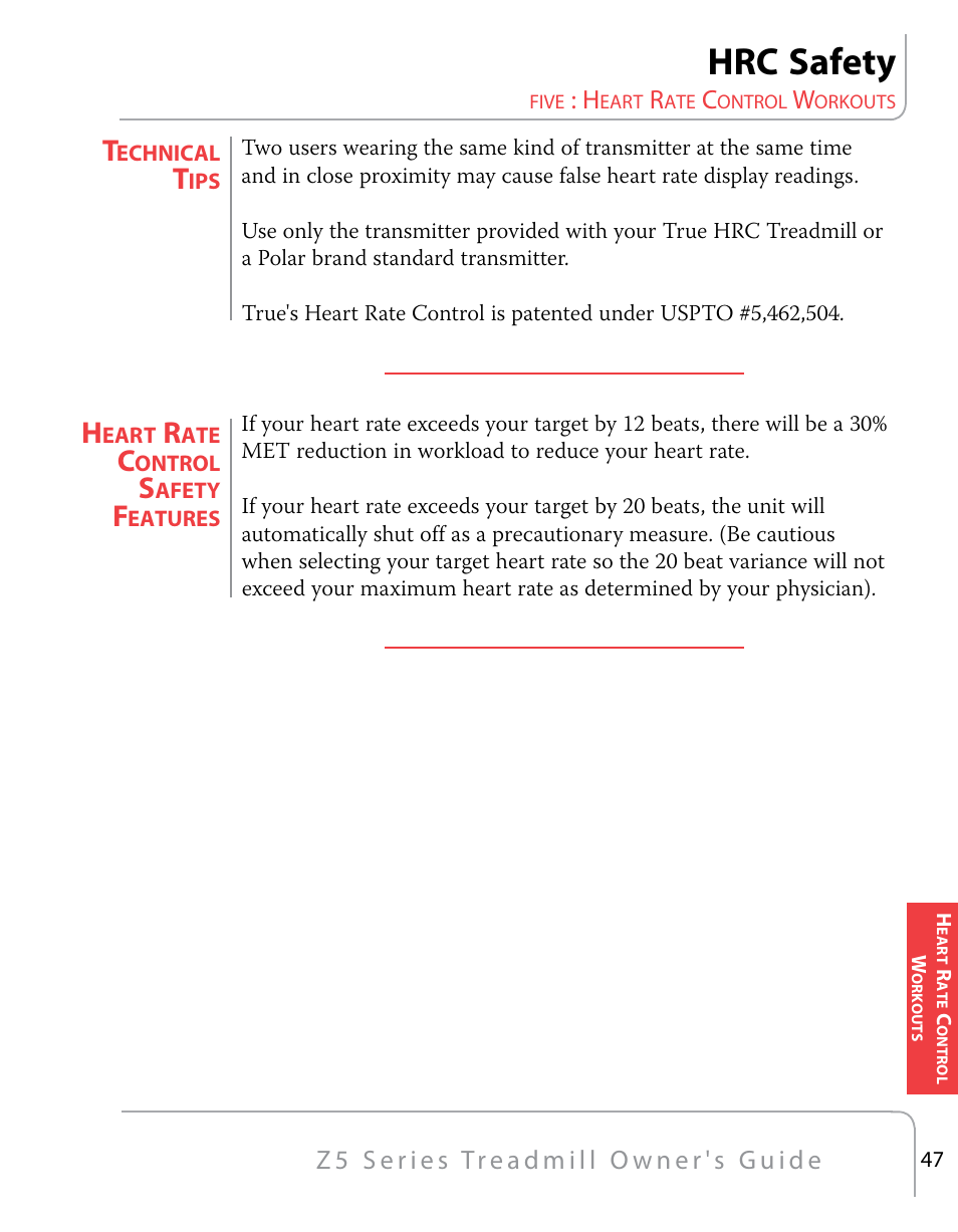 Hrc safety | True Fitness Z5 Series User Manual | Page 49 / 110