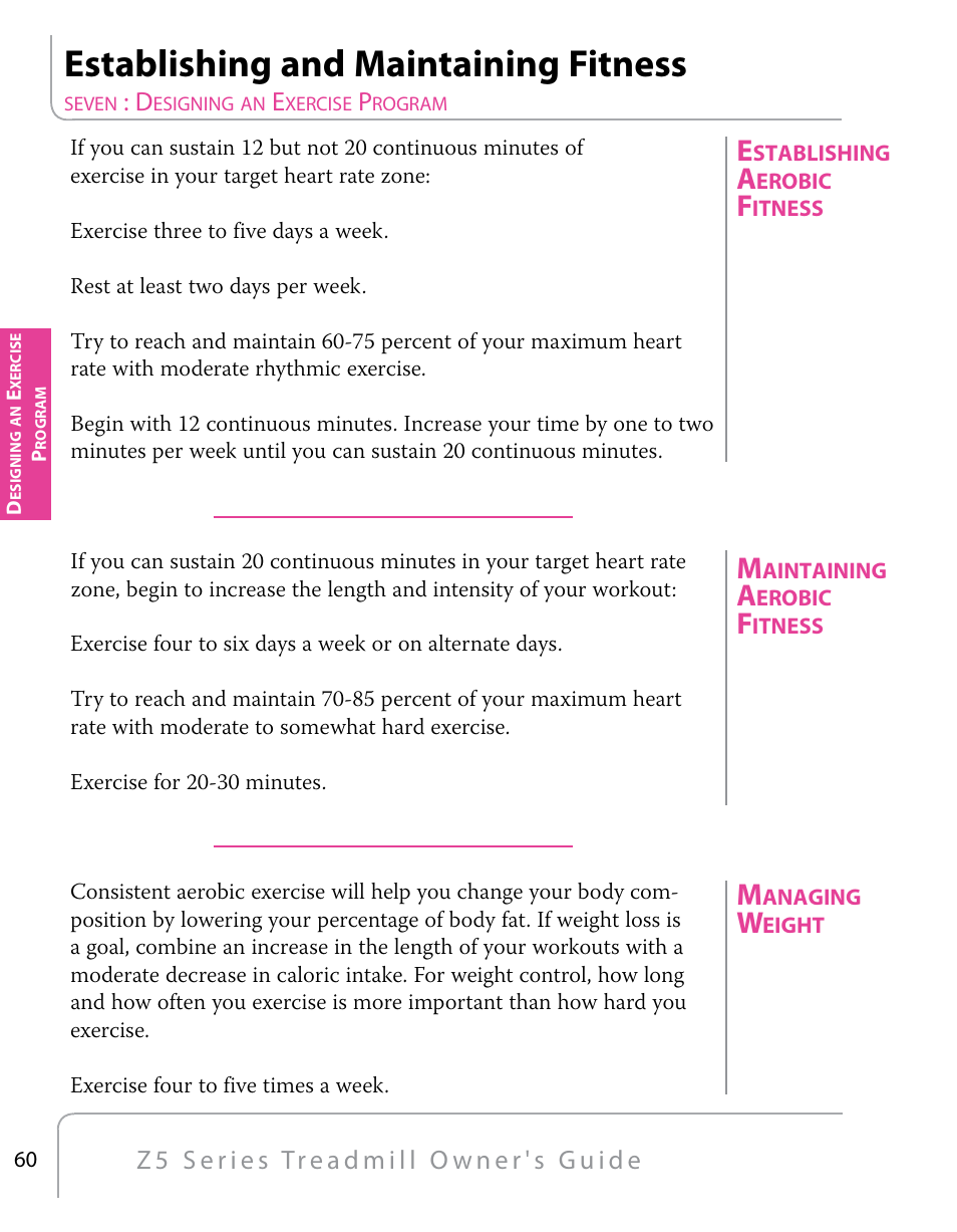 Establishing and maintaining fitness | True Fitness Z5 Series User Manual | Page 62 / 110