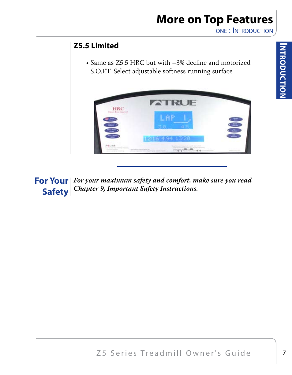 More on top features, For your safety | True Fitness Z5 Series User Manual | Page 9 / 110