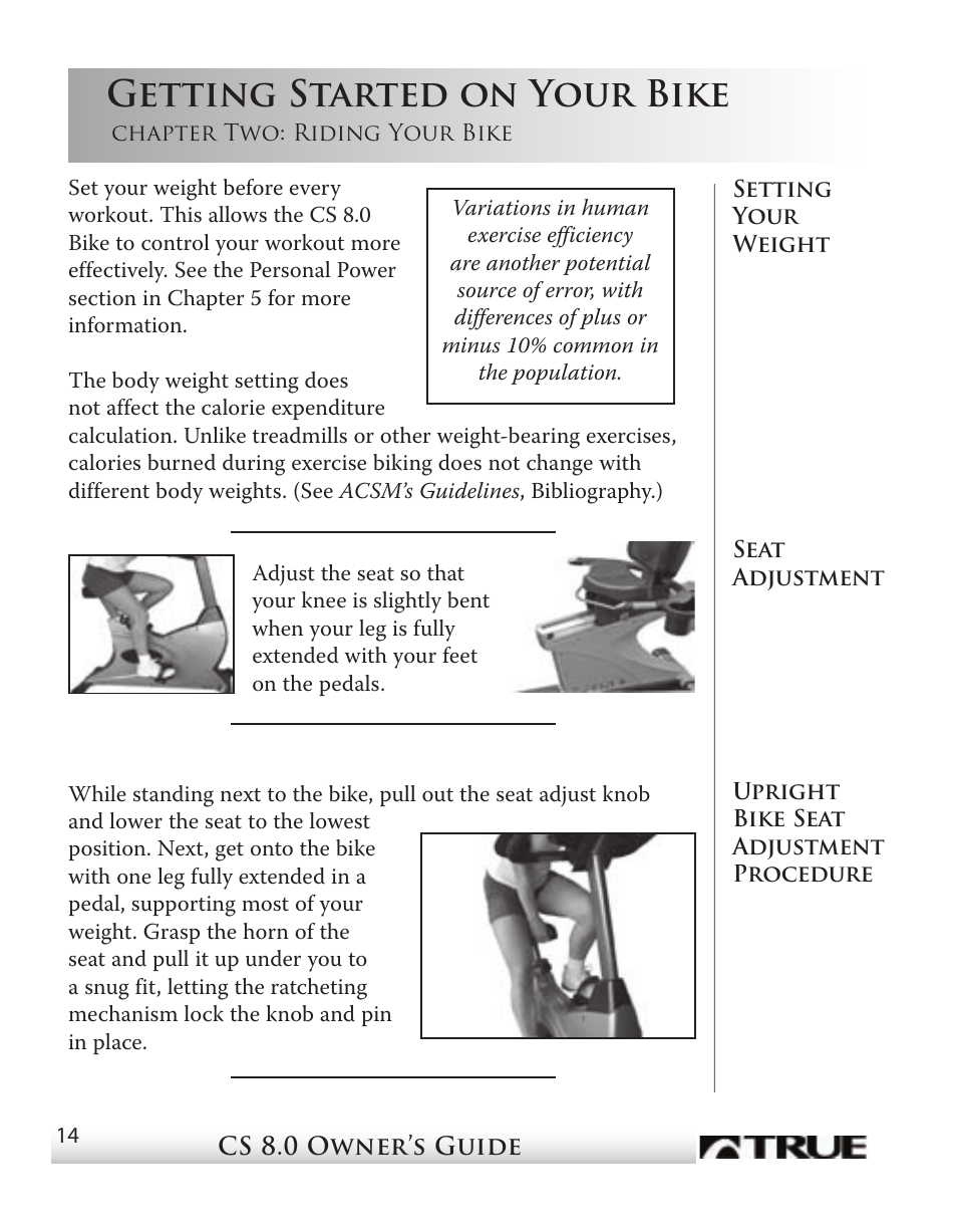 Getting started on your bike | True Fitness CS8 User Manual | Page 12 / 97