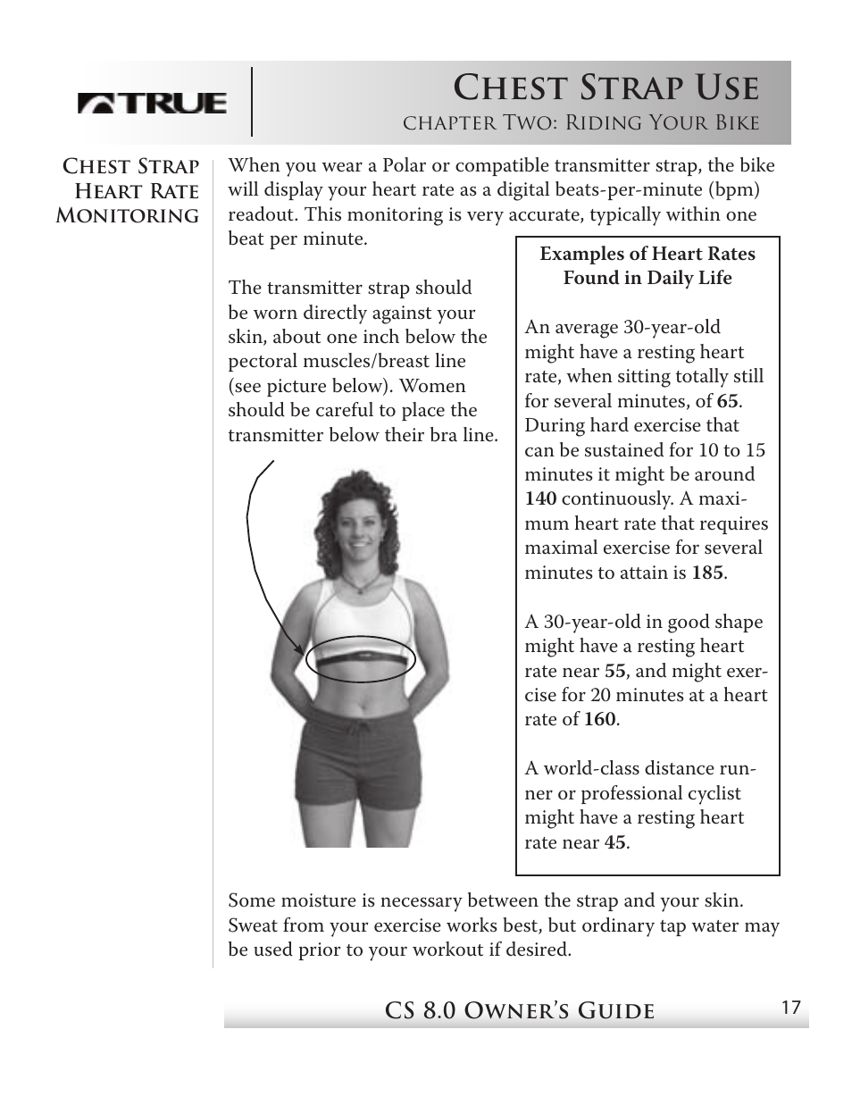 Chest strap use | True Fitness CS8 User Manual | Page 15 / 97