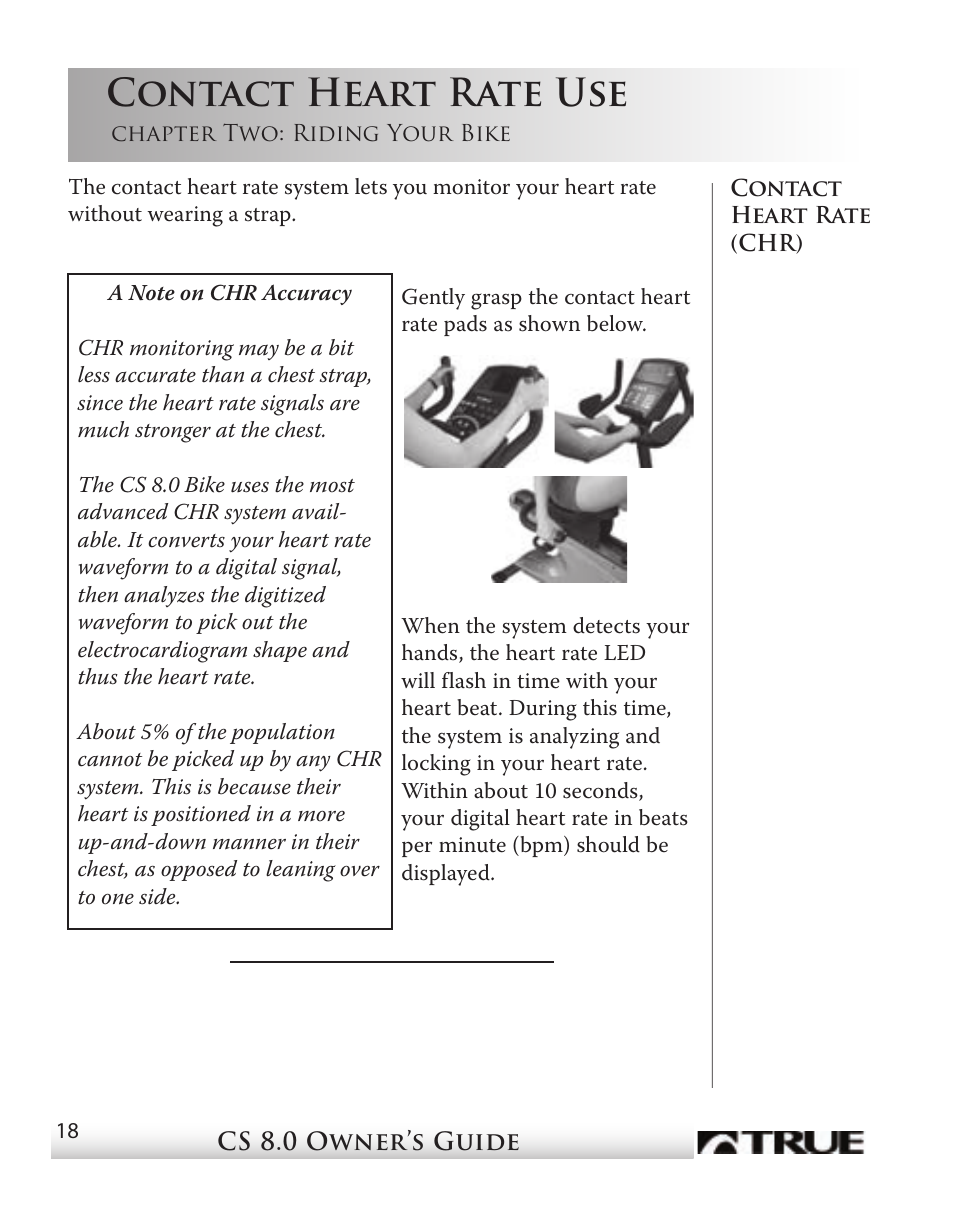 Contact heart rate use | True Fitness CS8 User Manual | Page 16 / 97