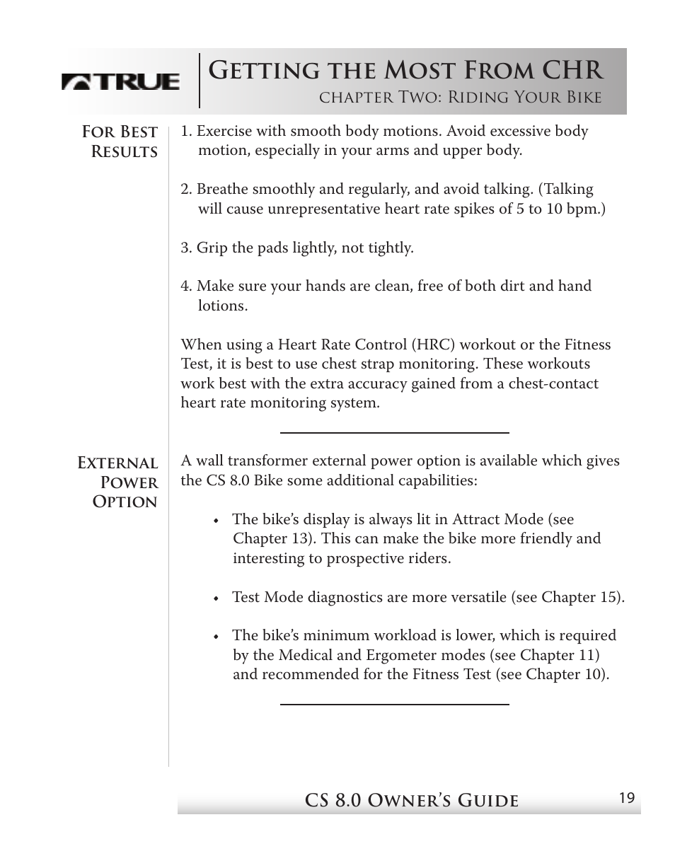 Getting the most from chr | True Fitness CS8 User Manual | Page 17 / 97