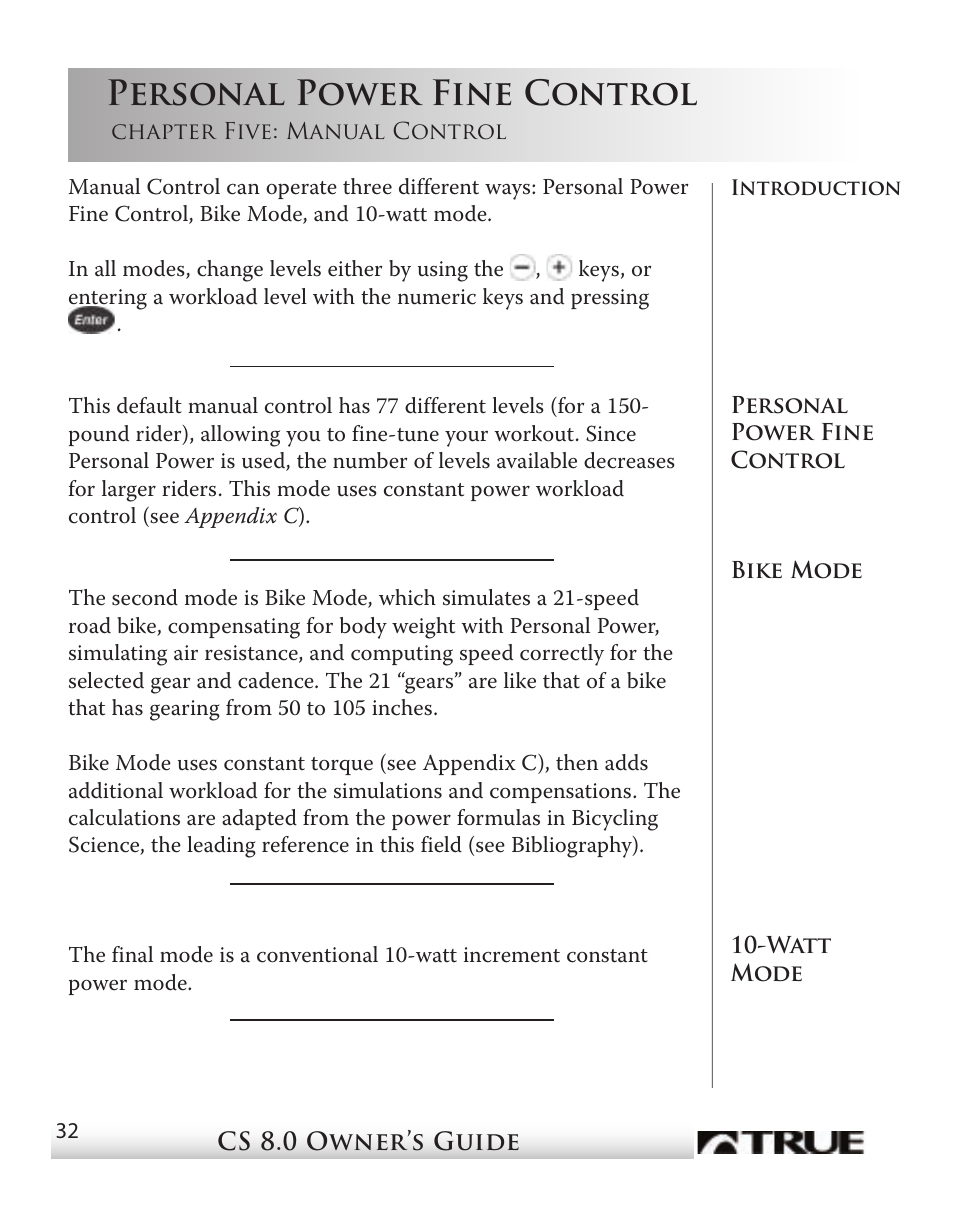 Personal power fine control | True Fitness CS8 User Manual | Page 28 / 97