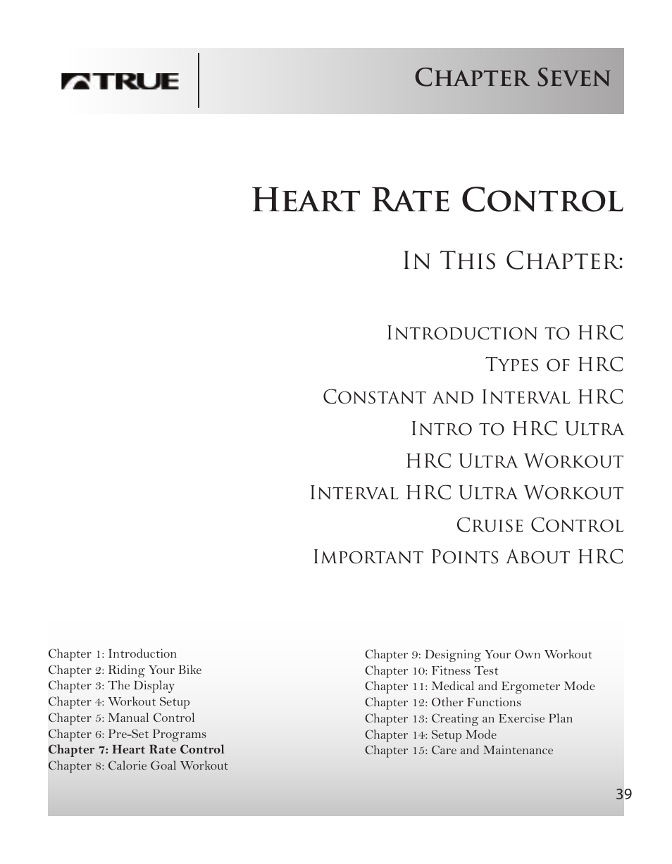 Heart rate control, Chapter seven | True Fitness CS8 User Manual | Page 35 / 97