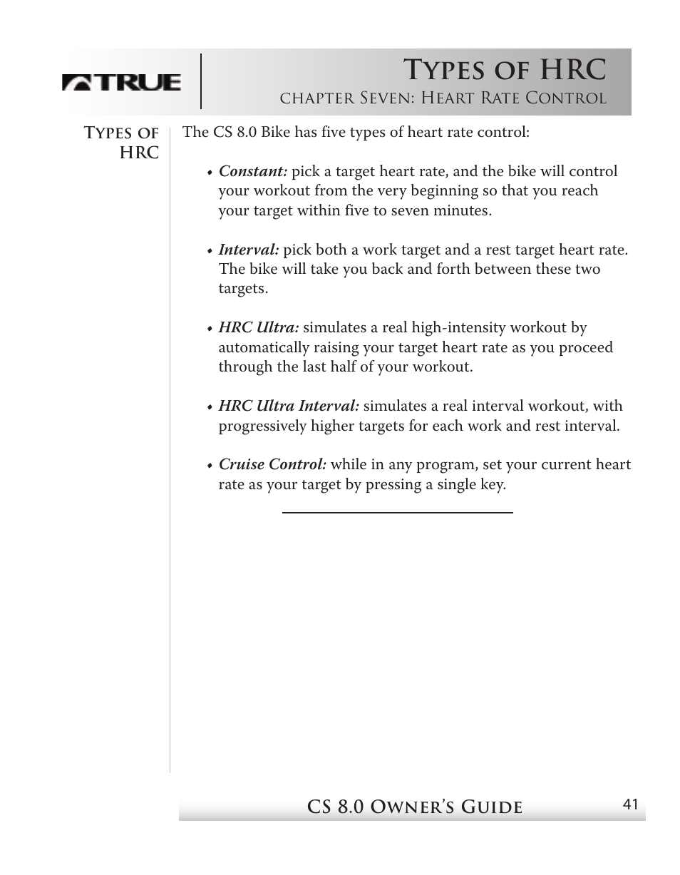 Types of hrc | True Fitness CS8 User Manual | Page 37 / 97